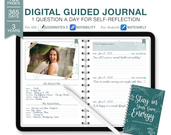 Daily Digital Self Reflection Guided Journal, Stay in Your Own Energy, Goodnotes Android iPad Planner, Notability Planner, Hyperlinked Tabs