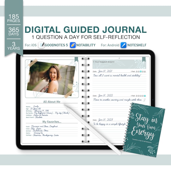 Daily Digital Self Reflection Guided Journal, Stay in Your Own Energy, Goodnotes Android iPad Planner, Notability Planner, Hyperlinked Tabs