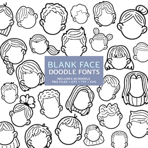 Polices de Doodle visage vierge, fichier instantané otf, téléchargement de polices ttf, lot de polices numériques, 26 polices png, pack de cliparts visages personnages, clipart de A à Z