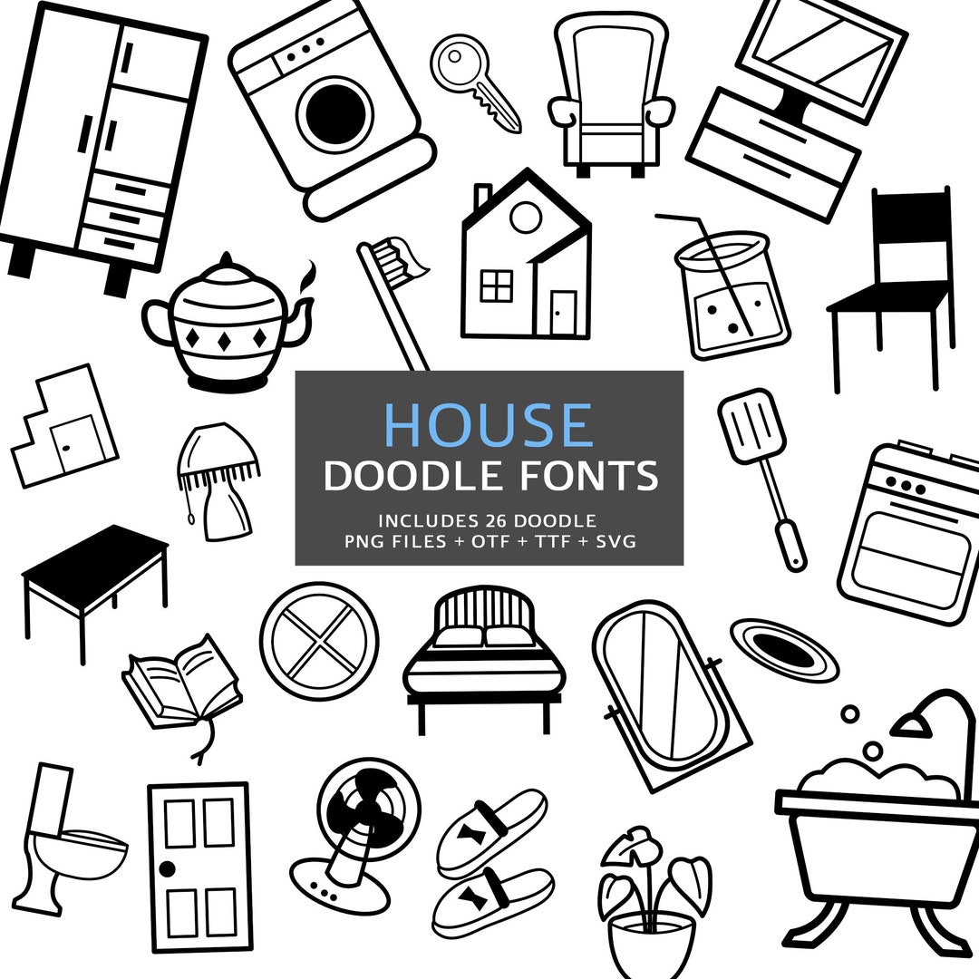 House Doodle Fonts, Instant File Otf, Ttf Font Download, Digital Font ...