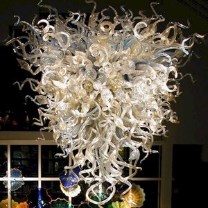 large handblown white handblown chandelier, murano chandelier lighting for home, big chandelier lighting fixture