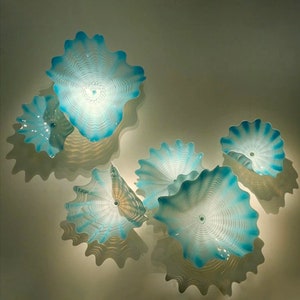 sky blue color blown glass wall sconce lamp, Wall mounted floral sconces for home, Blown glass Wall Lights for living room light