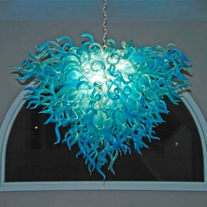 Large blue blown glass chandelier , glass light fixture , glass light fixture for living room, entryway chandelier , dining light fixture