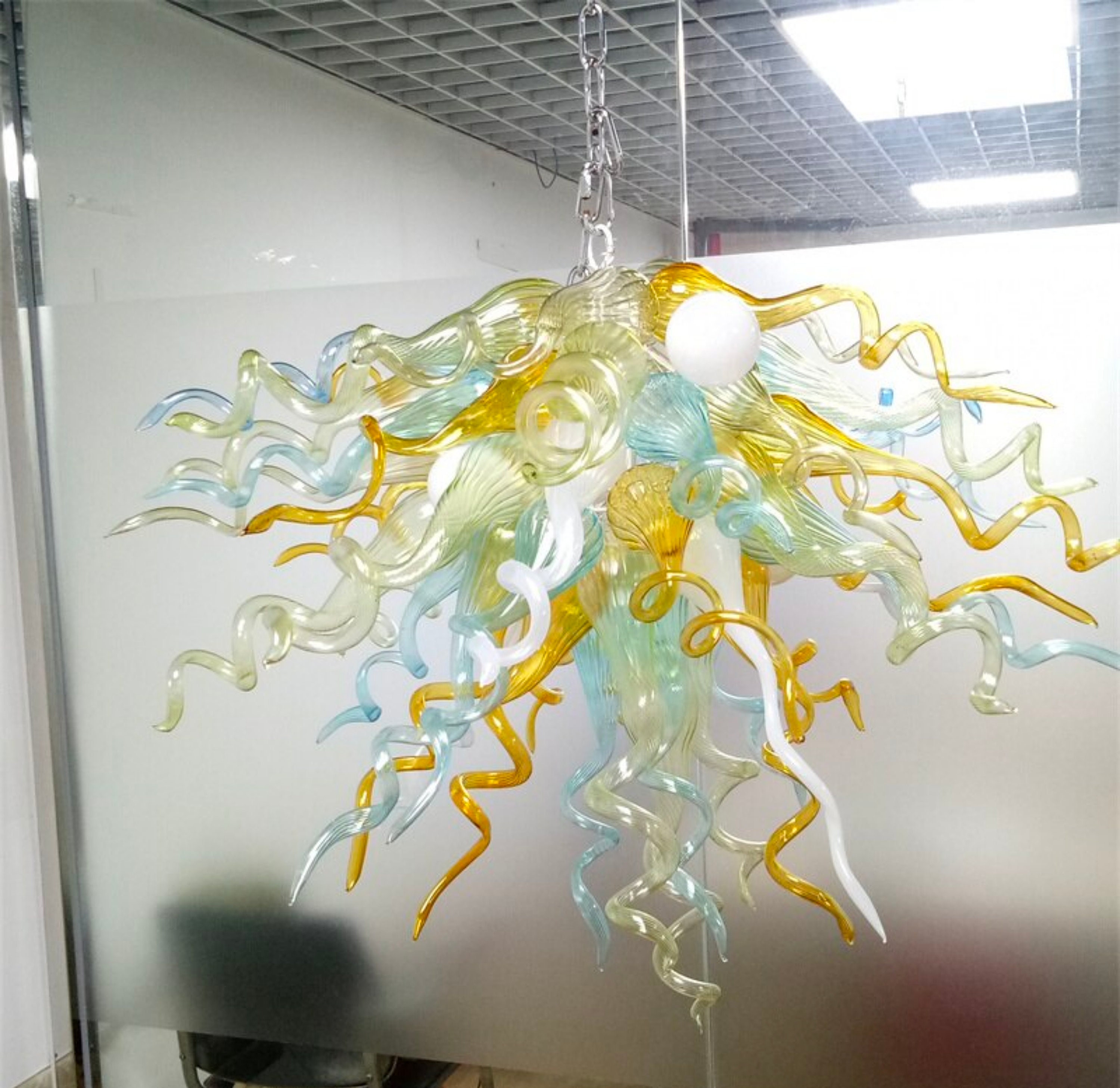 Hand blown glass chandelier deals