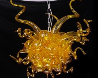 Amber blown glass pendant lighting for kitchen island, handmade glass hanging lamp, Italian style glass chandelier fixture
