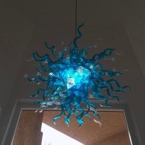 luxury ocean blue blown glass chandelier, handblown glass lighting for living room, kitchen island lighting, Art-Deco glass fixture