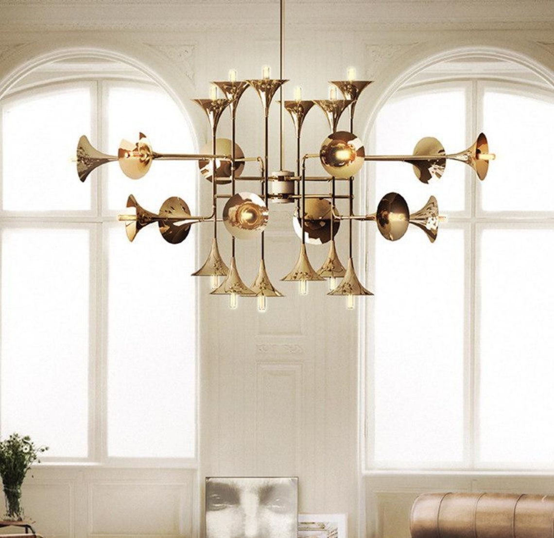Chandelier metal modern Trumpet Chandelier Wedding Etsy