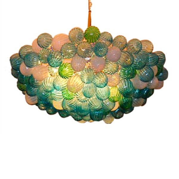 large round shaped bubble glass chandelier, colorful bubble light fixture, blown glass chandelier lighting, luxury light fixture for foyer