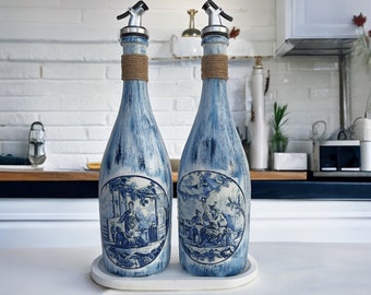 Weinflasche Öl und Essig Set - Gewürzset - Küchen Dekor-Küchen Zubehör-Glas Flaschen Olivenöl-Oil Menage-Sauce Flasche