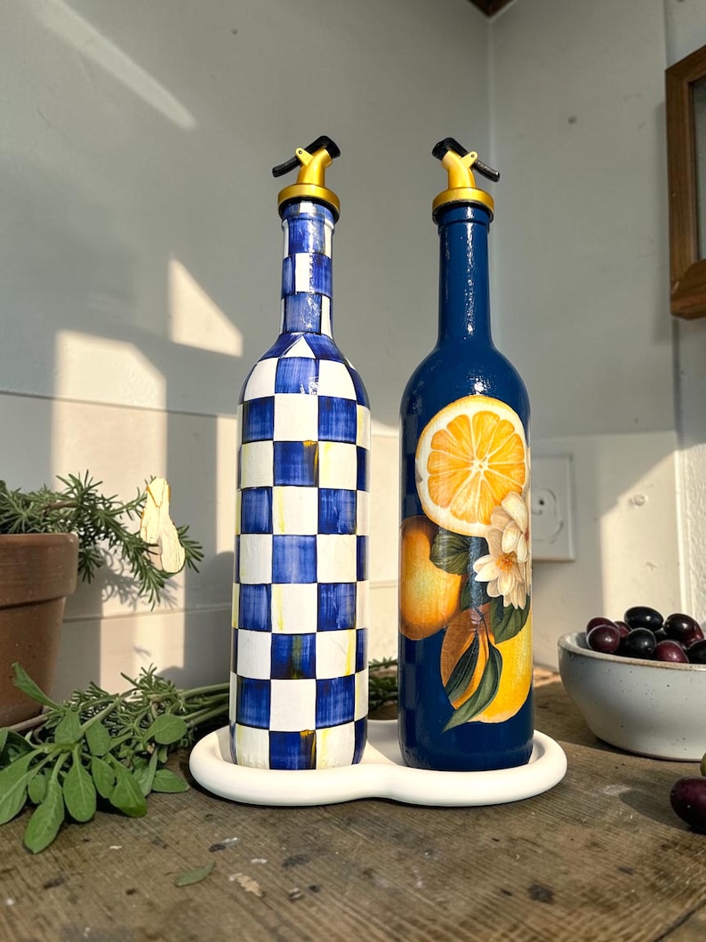 750 Ml Handmade Checkered Pattern Glass Oil Bottle Set (2 Pcs) – Gold ...