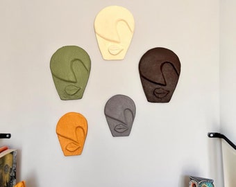 Contemporary Abstract Handcrafted Living Room Wall Decor Stone Mask 5-Pack Set Decorative Mask, Stone Wall Hanging, 3D Wall Sculpture