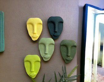 Wall Hanging Ceramic Mask Set of 5, Sculpture Handmade Art, Wall Decorative Mask, Modern Colorful abstract Face Mask for Wall