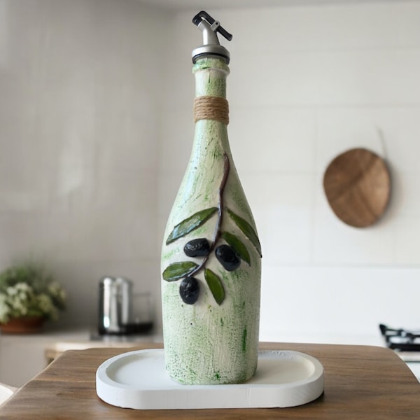 Cadeau décoratif de cuisine peint à la main | Bouteille d'huile faite main | Huile et vinaigre de cidre | Distributeur d'huile d'olive | Verseur d'huile pour rangement dans la cuisine