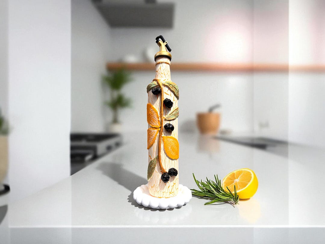 Handmade Olive Oil & Vinegar Bottles – 500ml Clay Embossed Lemon Design ...