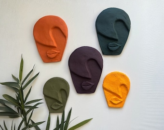 Abstract Design Handmade Wall Decor Colorful Stone Wall Sculpture 5-Piece Set, Decorative Wall Mask, 3D Wall Sculpture, Handmade Ceramic