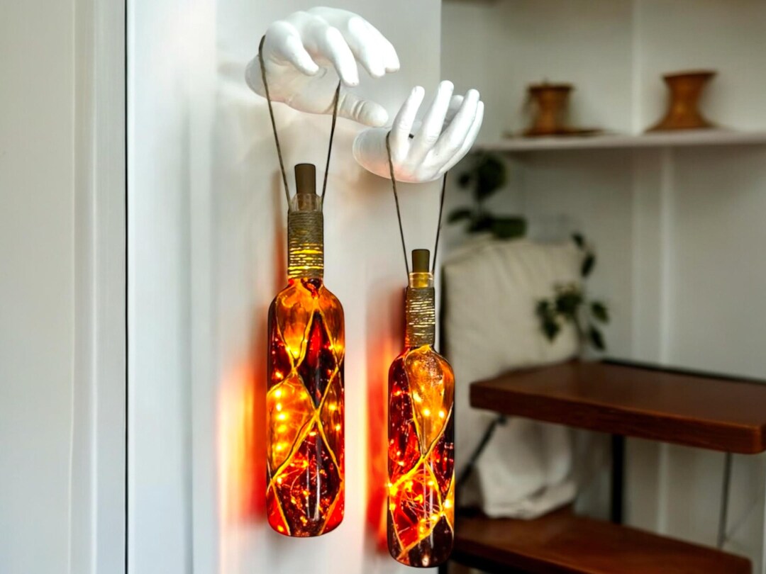 Hand-painted Stained Glass Wine Bottle Sconce Set of 2 – Hanging ...
