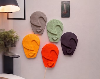 Handmade Wall Hanging Sculpture 5-Piece Set, Decorative Wall Ornaments, Handmade Wall Decor Colorful Stone Mask, 3D Sculpture,Abstract Decor