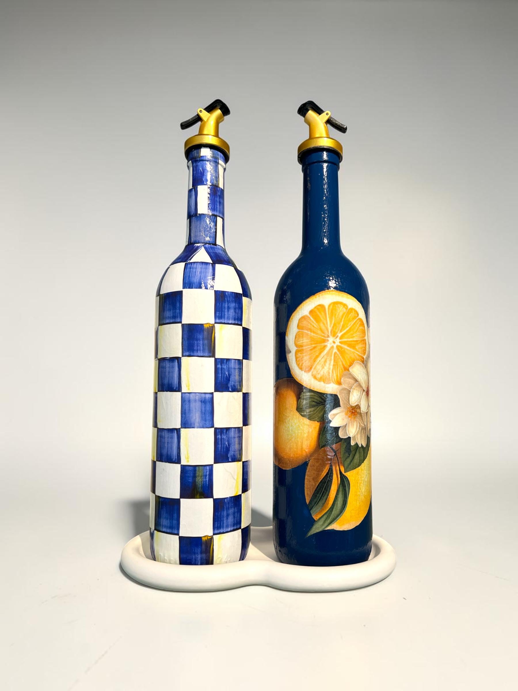 750 Ml Handmade Checkered Pattern Glass Oil Bottle Set (2 Pcs) – Gold ...
