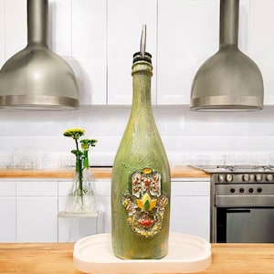Handmade Hamsa (Fatma&#39;s Hand) Pattern Glass Bottle Sauce Dispenser-Oil Pourer, Kitchen Décor,Vinegar and Oil Bottle, Olive Oil Cruet