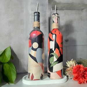 Oil Bottle Set Inspired by Indigenous Women, Kitchen Decor, Handmade Oil Dispenser, Vinegar and Oil Bottle, Olive Oil Cruet, Home Gift Ideas