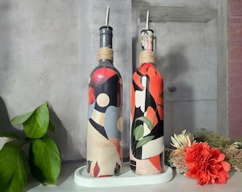 Oil Bottle Set Inspired by Indigenous Women, Kitchen Decor, Handmade Oil Dispenser, Vinegar and Oil Bottle, Olive Oil Cruet, Home Gift Ideas