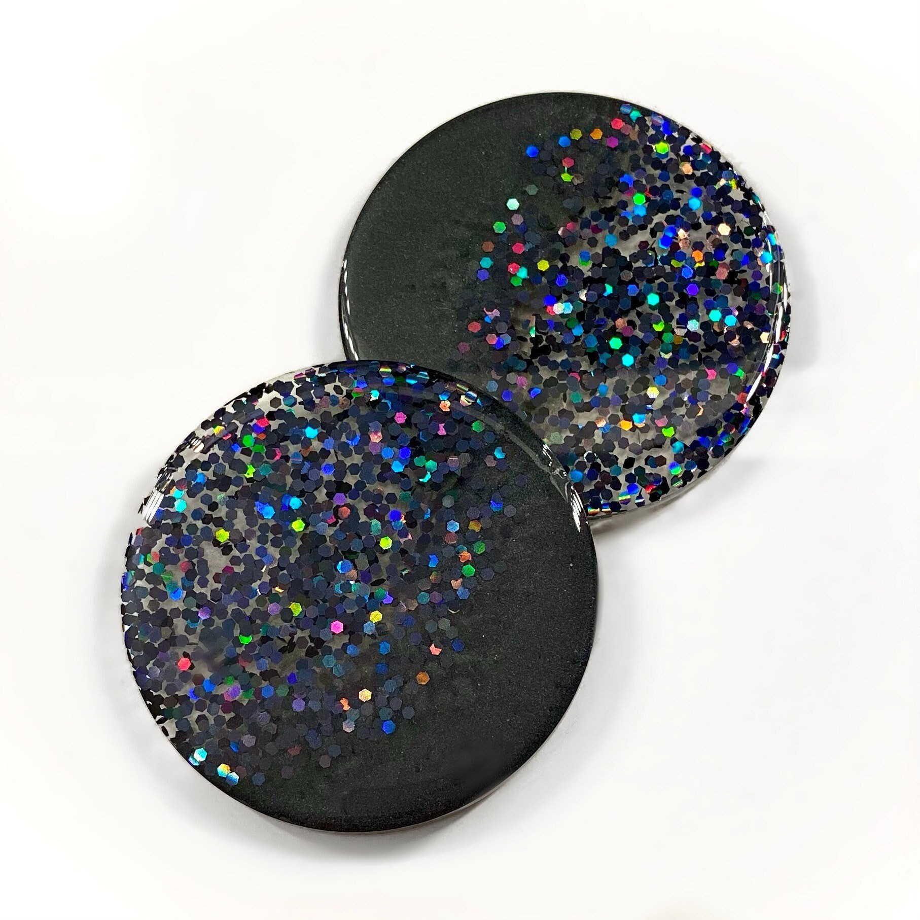 Set of two black glitter resin coasters Etsy