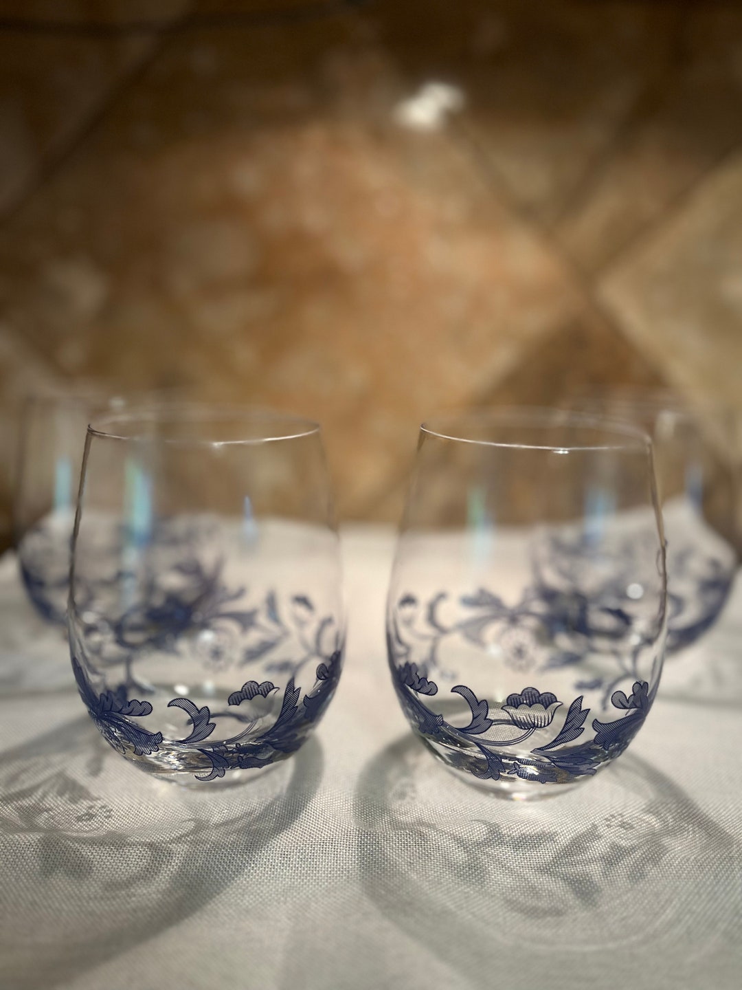 Spode blue Italian Stemless Wine Glasses Etsy