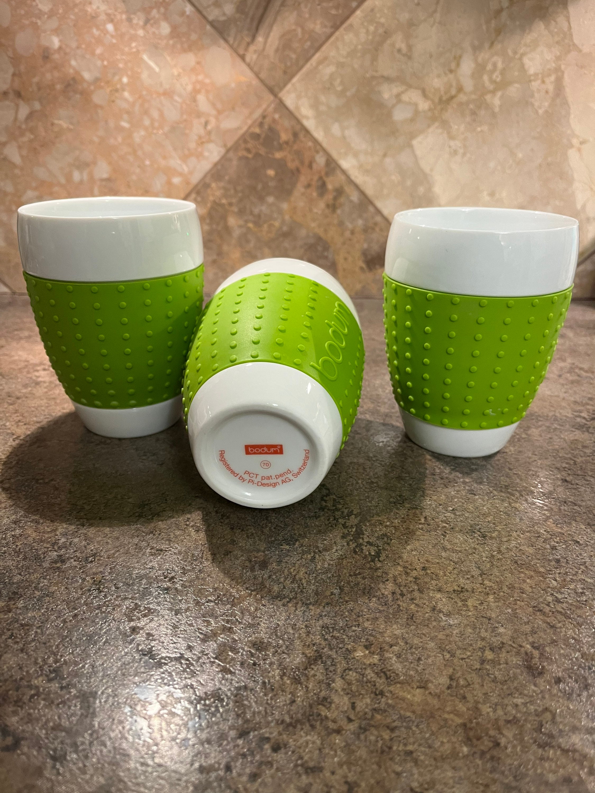 Set of 3 Bodum Pavina Green Silicone Sleeve Mugs . 