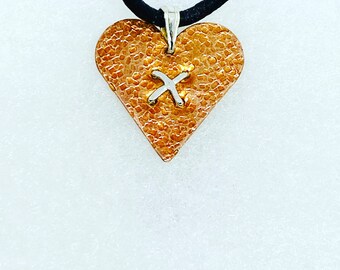 Pingente de coração de cobre, beijo, consertado, alegria, perda, para ela, para ele, presente de Natal, mimo, aniversário, bodas
