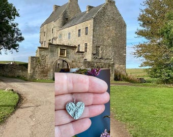 Outlander Lallybroch Heart Pendant, Textured Pewter, Scotland Keepsake, Fan Gift