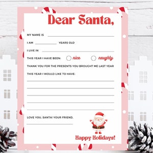 Carta a Papá Noel para imprimir Carta a Papá Noel fácil de imprimir Descarga instantánea Descarga digital Plantilla de carta a Papá Noel