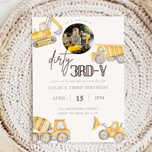 Dirty 3rd-y Birthday Invitation Construction Birthday Invite Template Dump Truck Party Invite Construction 3rd Birthday Invite Construction