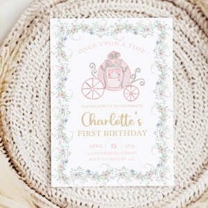 Editable Princess Birthday Invitation Princess Party Invitation Pink Flowers Princess Theme Bday Invite Editable Digital Download Template