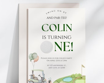 Hole In One Birthday Invitation Golf First Birthday Party Theme Hole In One First Birthday Let's Par-Tee Editable Printable Invite
