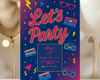 40th Birthday Invitation, 1985 Birth Year Invite, Back to the 80s, Throwback Party Invitation, House Party Invitation, 80s Theme, Digital