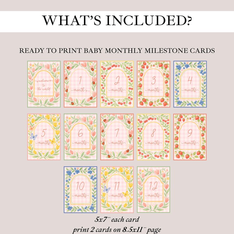 Vintage Floral Baby Milestone Cards, Baby Shower Gift, Nursery Photo ...