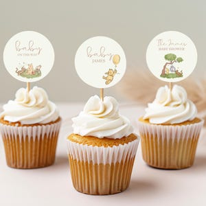 Décorations de cupcakes pour baby shower Winnie l'ourson modifiables Décorations de cupcakes Winnie classiques plusieurs styles imprimables
