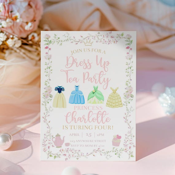 Tea Party Birthday Invitation, Princess Birthday Invite, Let's Par-Tea Invitation, Princess Dress Up Party, Once Upon a Time Princess Party