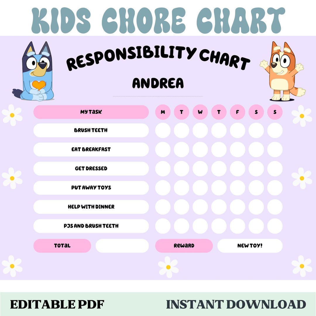 Bluey Daily Routine Editable Bluey Chore Chart, Bluey Themed Printable Chore Reward System ...
