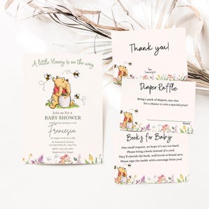 Winnie de Poeh Een beetje honing is onderweg Uitnodigingsbundel met babyboeken, luierloterijkaarten en bijpassende bedankkaarten
