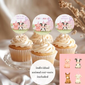 Mädchen Bauernhof Geburtstag Cupcake Toppers, rosa Scheune Party Bauernhof Tiere Dekor, digitaler Download