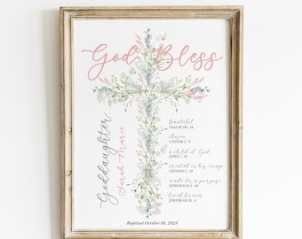 Peetdochter doop cadeau meisje doop cadeau van peetmoeder Afdrukbaar doopsel gebed teken bloemen kruis gebed kunst babytoewijding foto