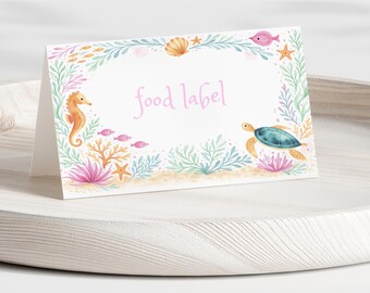 Pink Under the Sea First Birthday Food Label, Girls First Birthday Birthday Ocean Animals Bday Decor (Digital Download) O8165