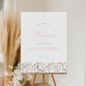 Wildflower Baptism Welcome Sign Template Printable Floral Baptism Welcome Girl Baptism Sign Floral Pink Baptism Christening Welcome Sign