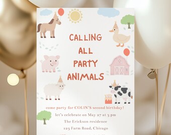 Editable Farm Birthday Invitation, Party Animals Invite, Barnyard Party, Petting Zoo Birthday Party, Farm Animal Party, Printable Farm Party