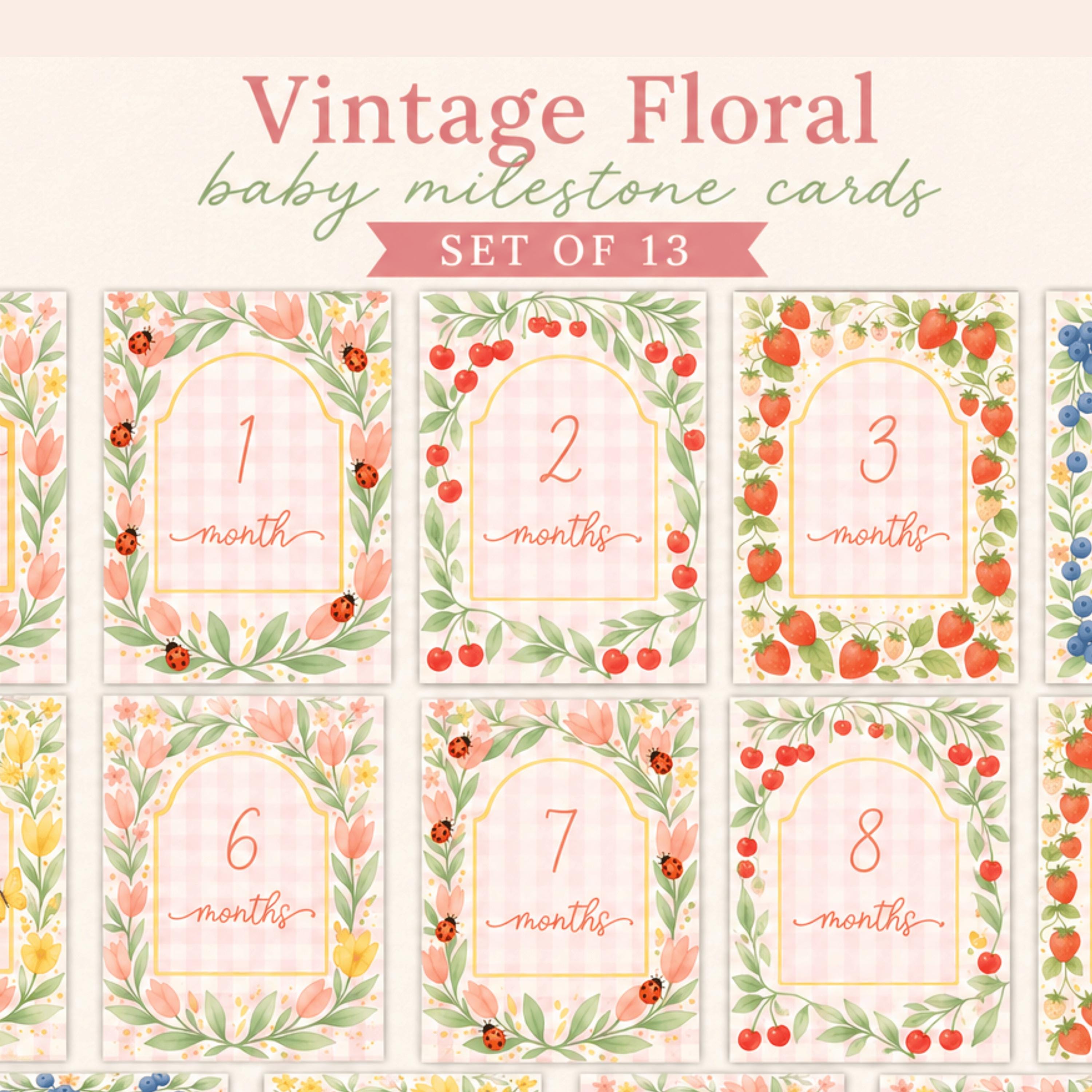 Vintage Floral Baby Milestone Cards, Baby Shower Gift, Nursery Photo ...