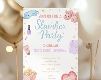Slumber Party Birthday Invitation, Sleepover Spa Night Birthday Invite, Tween Teen Girls Pajama Birthday Party, Spa Party, Digital Download