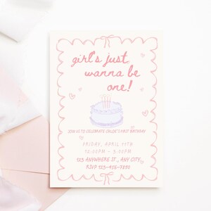 Girls Just Wanna Be One Invitation, Girls First Birthday Invite, Editable Canva Template, Girls Just Wanna Be One Theme Party, Pink Girls image 1