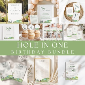 Hole In One Birthday Bundle Hole In One Party Invitation Theme Decorations Golf First Birthday Let&#39;s Par-Tee Editable Printable Invite