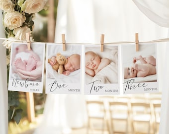 First Birthday Photo Banner Template, Baby's 1st Year Monthly Milestone Cards, Editable Photo Garland, Instant Download Photo Banner Cards